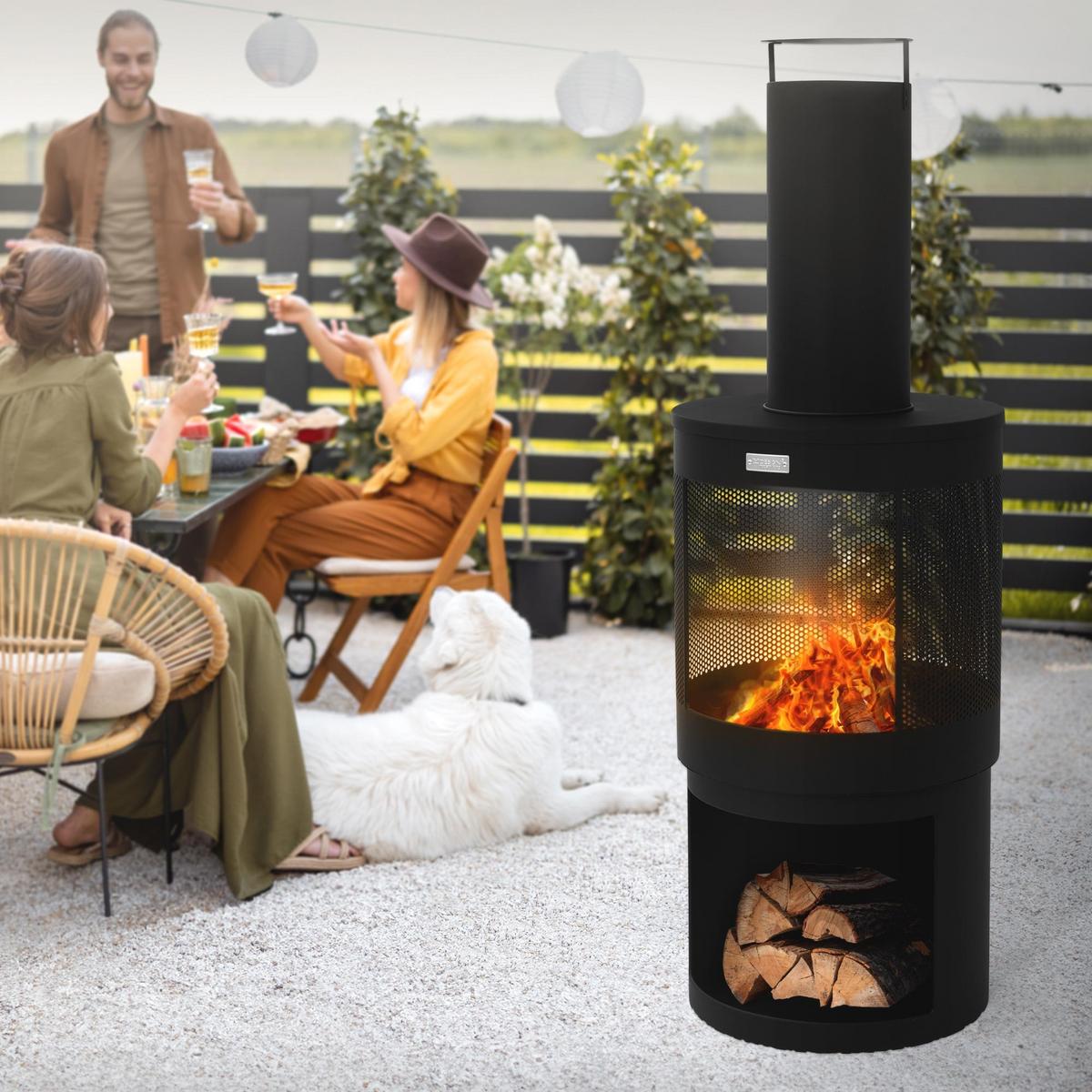 GARTENKAMIN 131x45 cm Schwarz - Schwarz, Metall (45/131/45cm) - ML-DESIGN