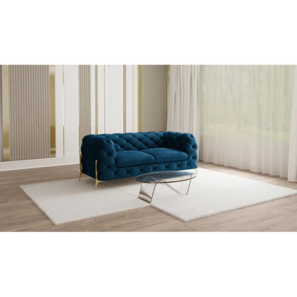 CHESTERFIELD-SOFA 2-Sitzer Lexi Marineblau Samt - Goldfarben/Dunkelblau, Holz/Textil (185/75/100cm) - S-Style Möbel