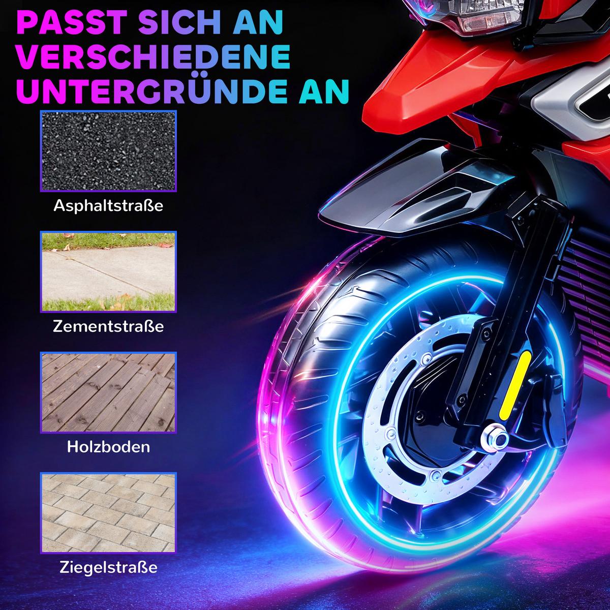 ELEKTRO-MOTORRAD mit 2 Hilfsrädern 6V, Rot - Rot, Kunststoff (85.5/44.5/56cm) - AIYAPLAY