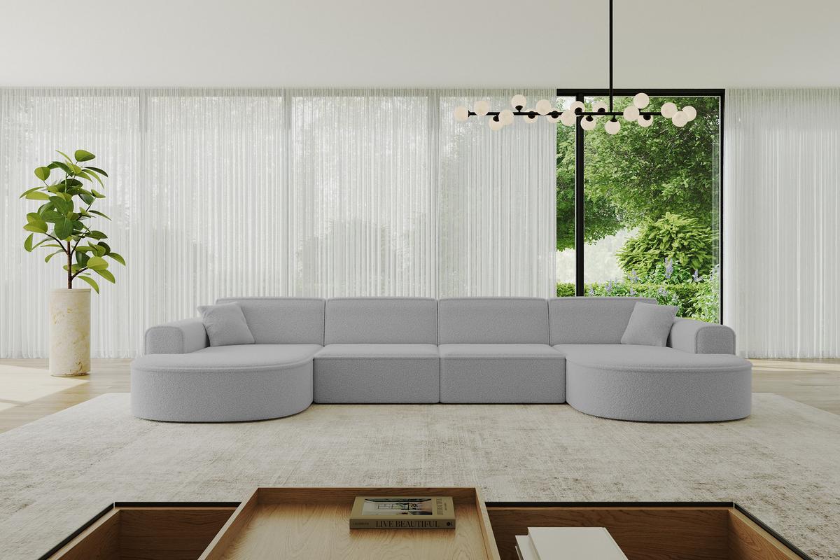 WOHNLANDSCHAFT MARI-U2 - 388x171x79 cm Hellgrau Bouclé - Hellgrau/Schwarz, Holzwerkstoff/Kunststoff (388/79/171cm) - ALTDECOR