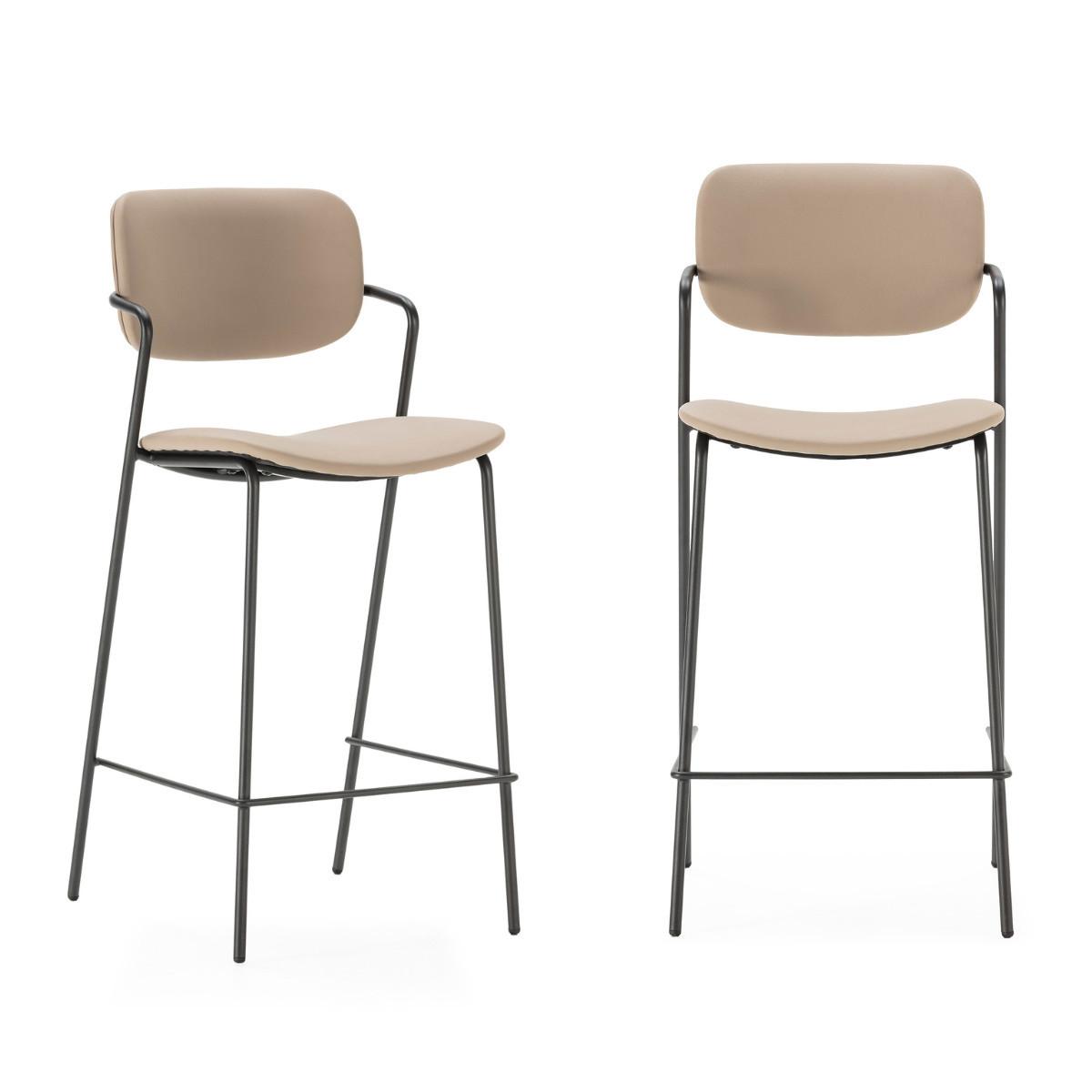 HOCKERN (Set aus 2) mit schwarzen metallbeinen - maika 44/51/66 cm - Taupe, Kunststoff (51/66/44cm) - Calicosy