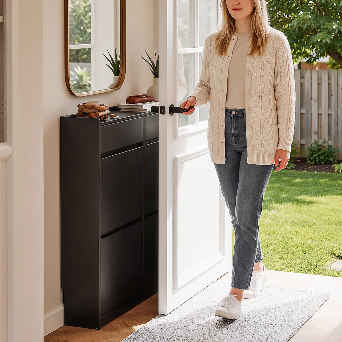 SCHUHSCHRANK mit klappbaren Fächern und Schubladen FSR169 - Ahornfarben, Fell (98/95/19cm) - SoBuy