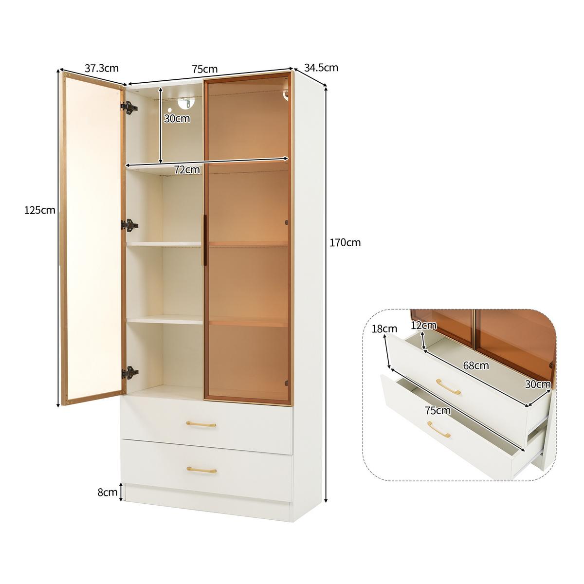 VITRINENSCHRANK in Weiß 74/34.5/170 cm - Weiß, Glas/Holzwerkstoff (34/170/70cm) - Urban Meuble