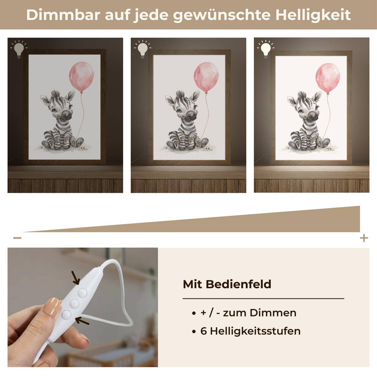 NACHTTISCHLAMPE Zebra - Baby - Tiere - Rosa Luftballon 20x30 cm - Weiß, Holzwerkstoff (8/20/30cm) - OnlyWow
