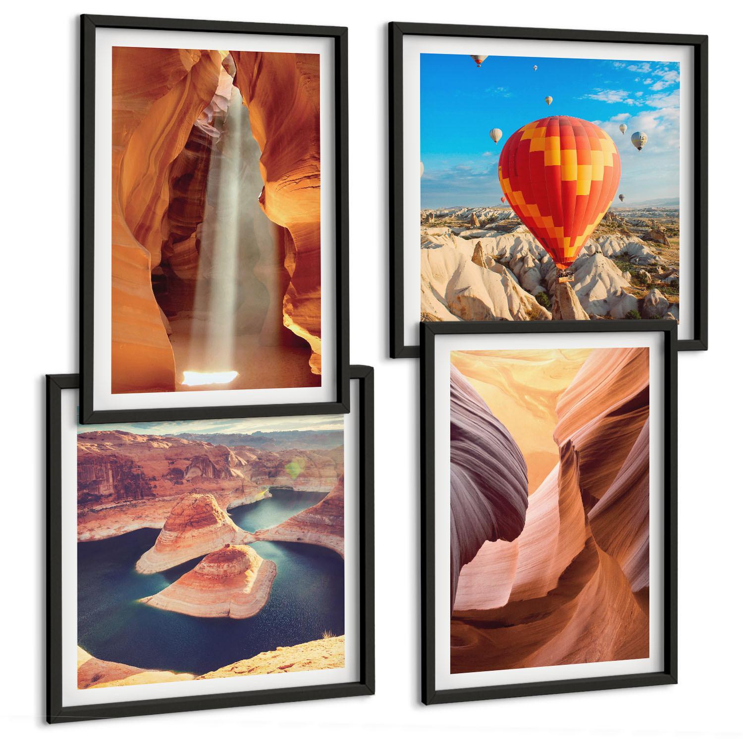 BILDER SET 4er Set - 50x50 cm & 40x60 cm Schwarzer Rahmen - Wasserfall in der Schlucht - Schwarz, Kunststoff (50/50cm) - TULUP