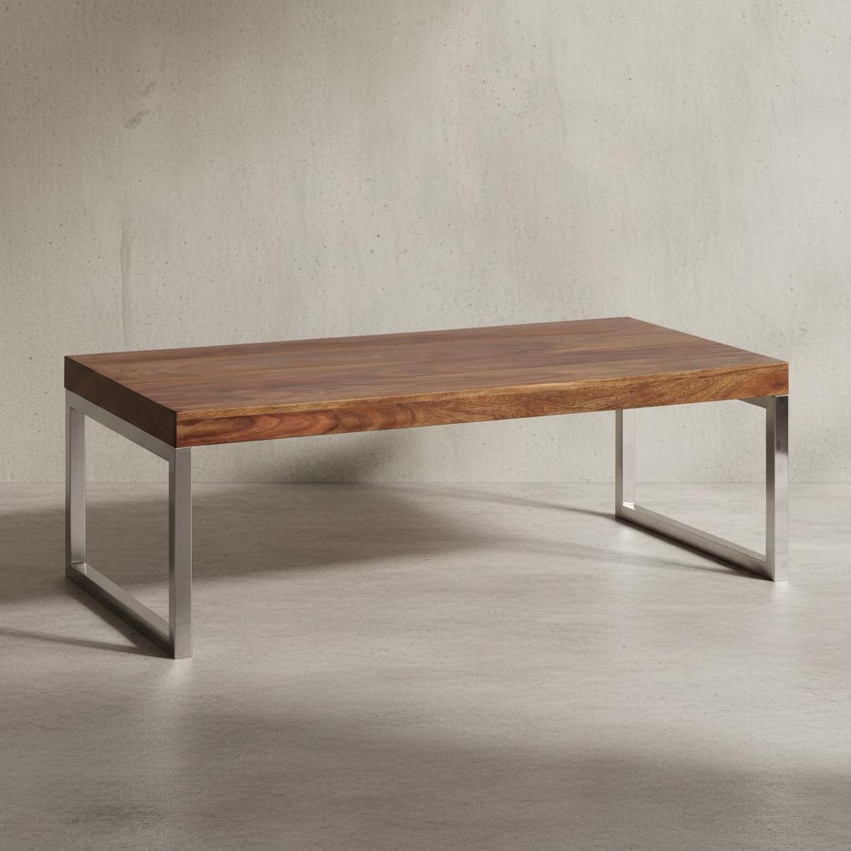 COUCHTISCH Massivholz mit Chromfüßen Handgefertigt, Braun 120x60x40 cm - Silberfarben/Braun, Holz/Metall (60/120/40cm) - KADIMA DESIGN