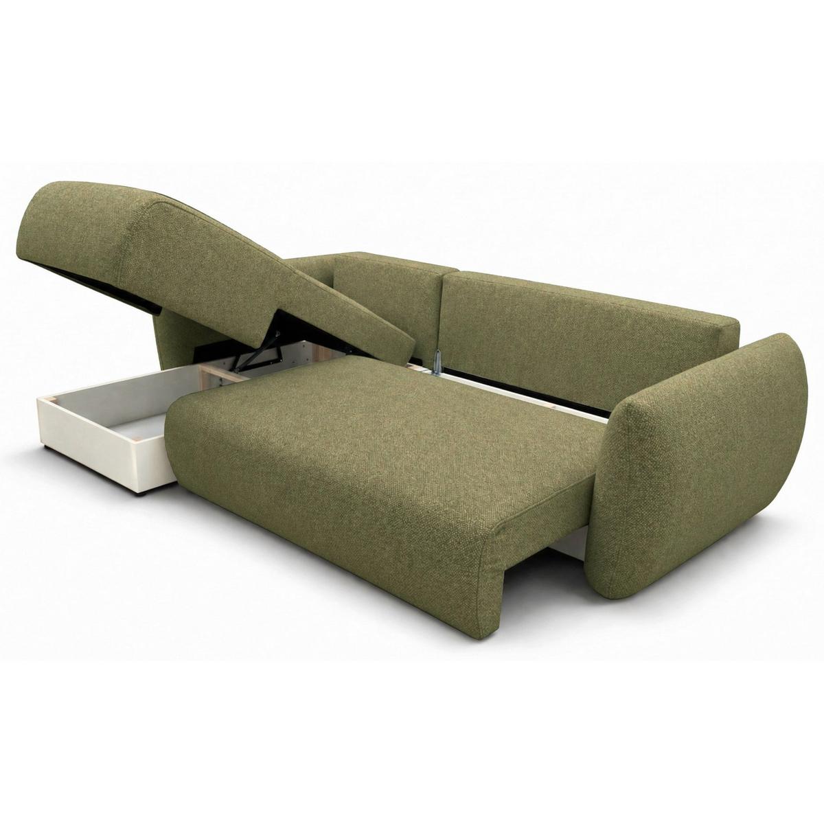 ECKSCHLAFSOFA Zordo OLIVGRÜNER CHENILLE LINKS MIT ZWEI BETTKÄSTEN - Schwarz/Olivgrün, Kunststoff/Textil (256/170cm) - Selsey