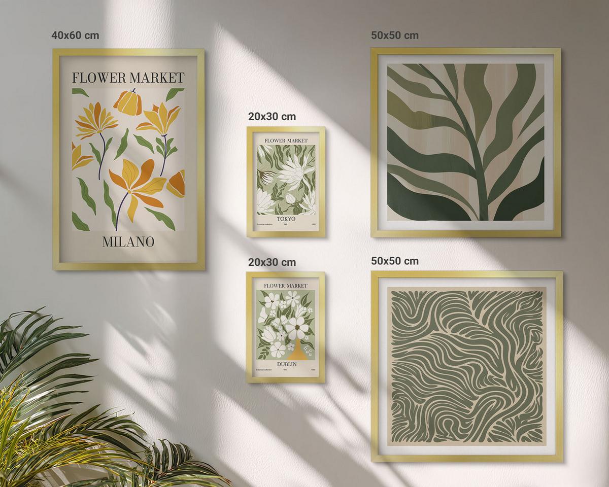 BILDER SET 5er Set - 50x50 cm & 20x30 cm & 40x60 cm Goldrahmen - Pflanzenmuster, Boho-Dekorationen - Goldfarben, Kunststoff (40/60cm) - TULUP