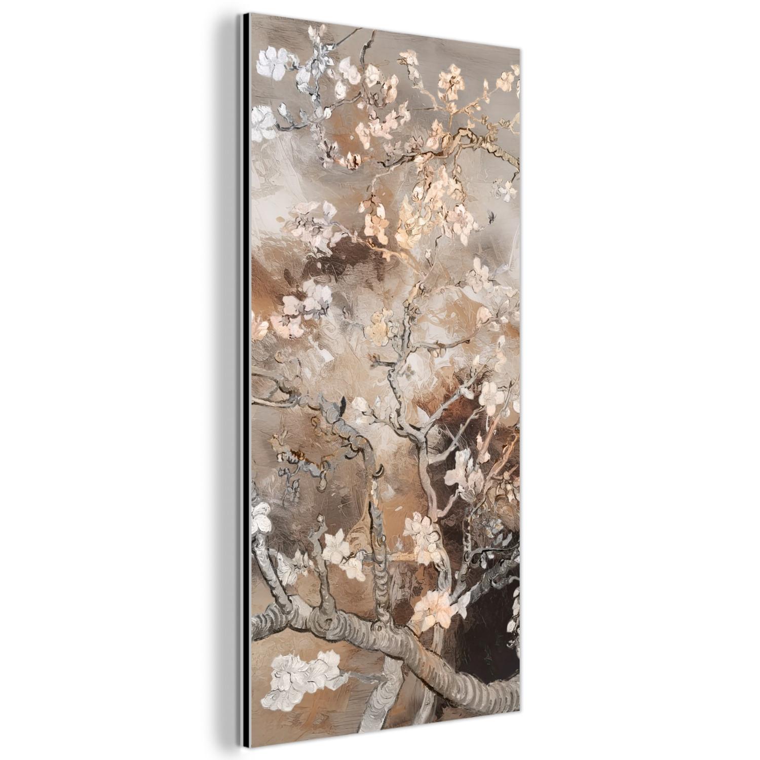 METALLBILD Mandelblüte - Kunst - Van Gogh - Beige - Abstrakt 40x80 cm - Braun, Metall (40/80cm) - MuchoWow