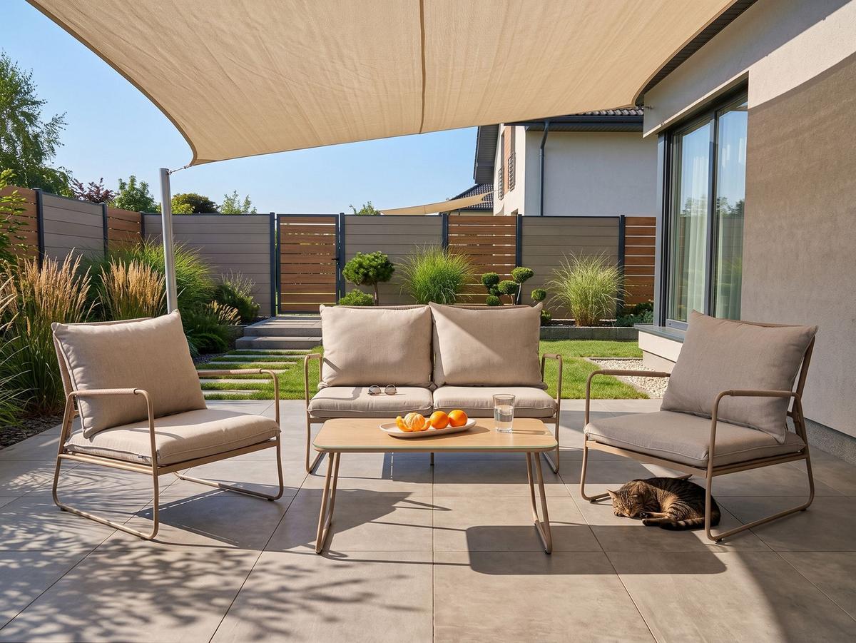 LOUNGE-SET mit Tisch 4-Sitzer Metall Beige Acceglio - Taupe/Beige, Metall - Beliani