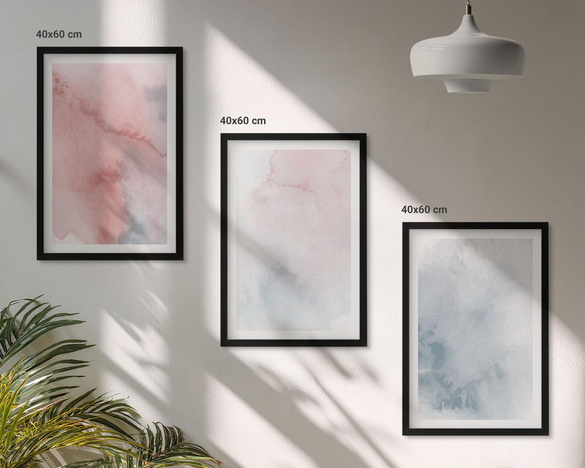 BILDER SET 3er Set - 40x60 cm Schwarzer Rahmen - Pastellfarben auf Leinwand - Schwarz, Kunststoff (40/60cm) - TULUP