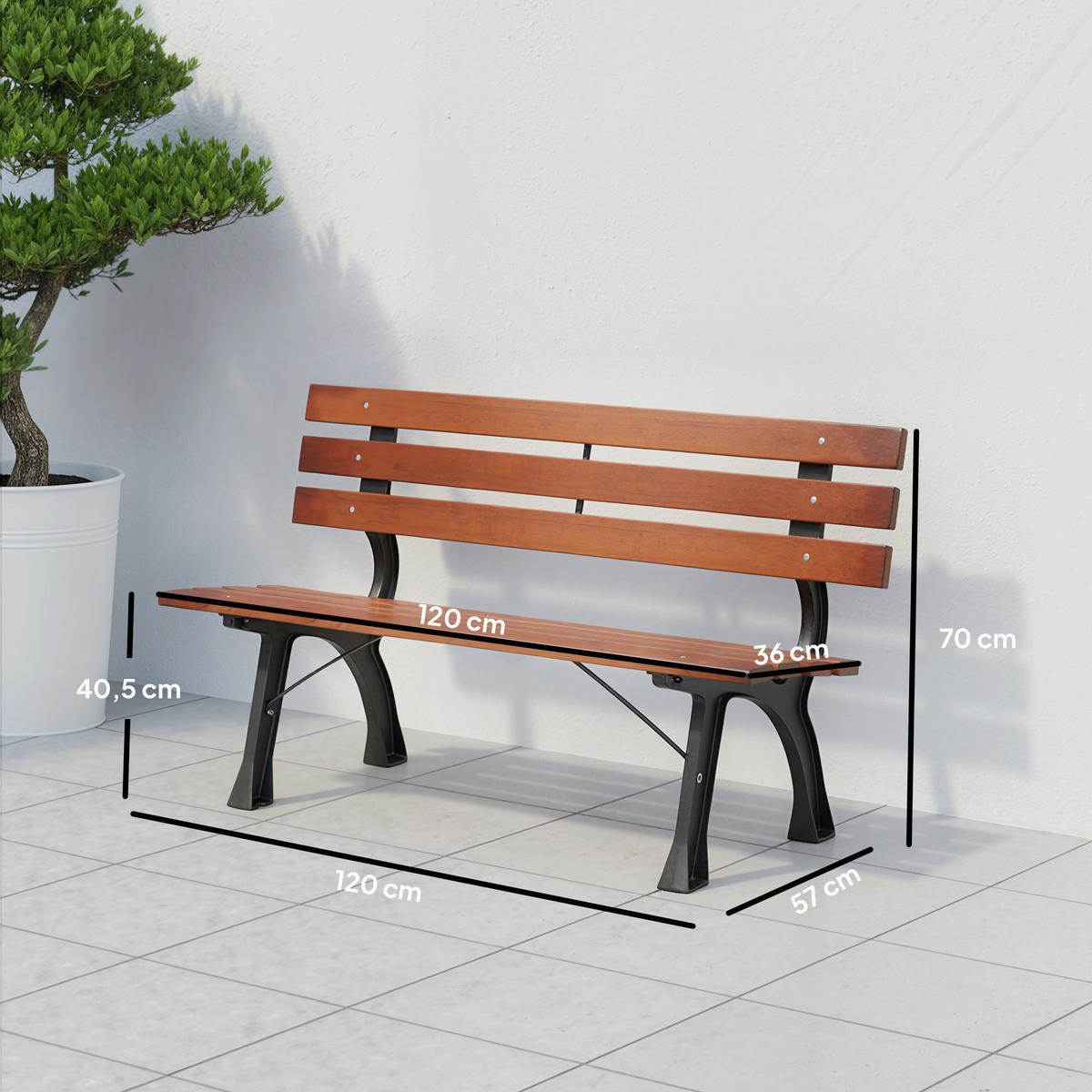 GARTENBANK, 2-Sitzer, Parkbank mit Rückenlehne, Holzbank, für Garten, Balkon, Kaffee - Dunkelbraun, Metall (57/70/120cm) - Outsunny