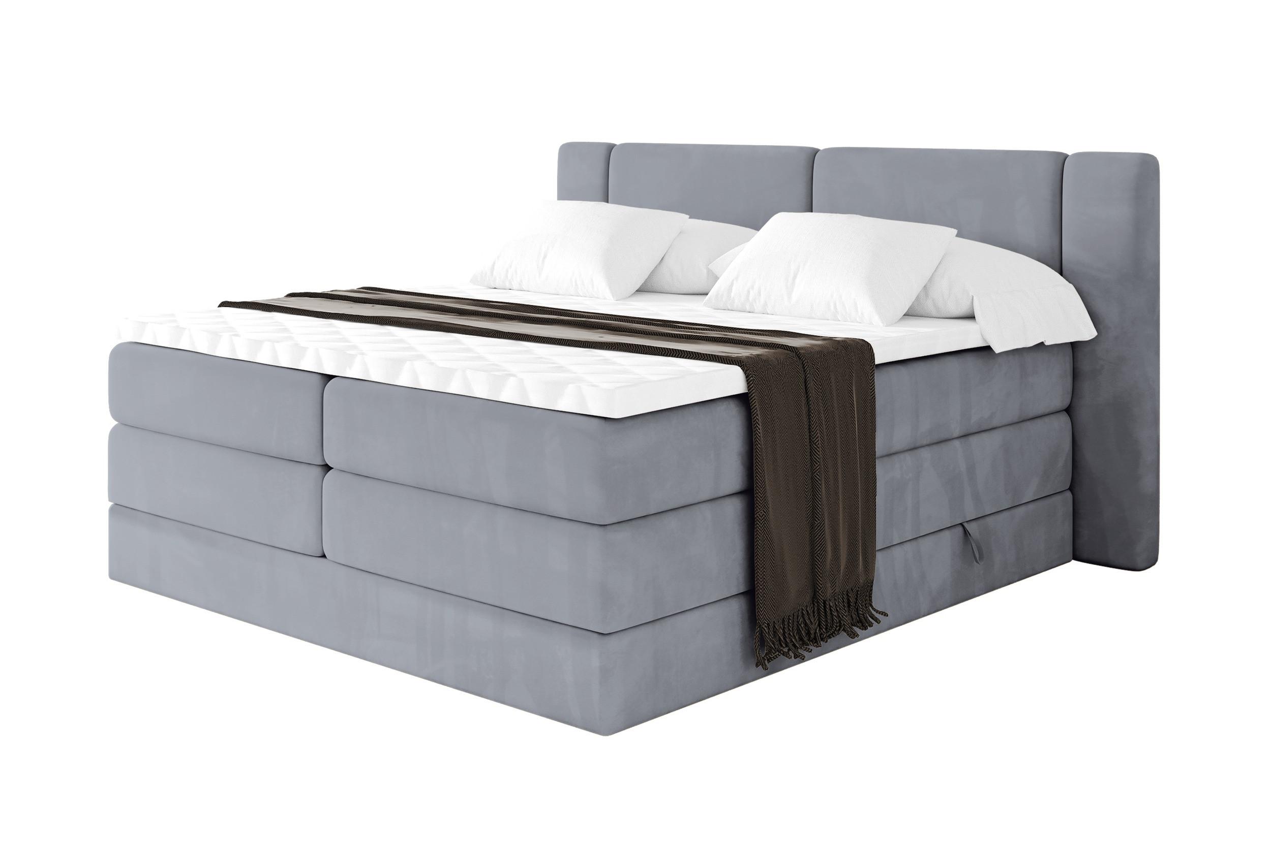 BOXSPRINGBETT mit Matratze H3/H4 - EVON KING - 160x200 cm Grau - Grau, Holzwerkstoff (160/200cm) - ALTDECOR
