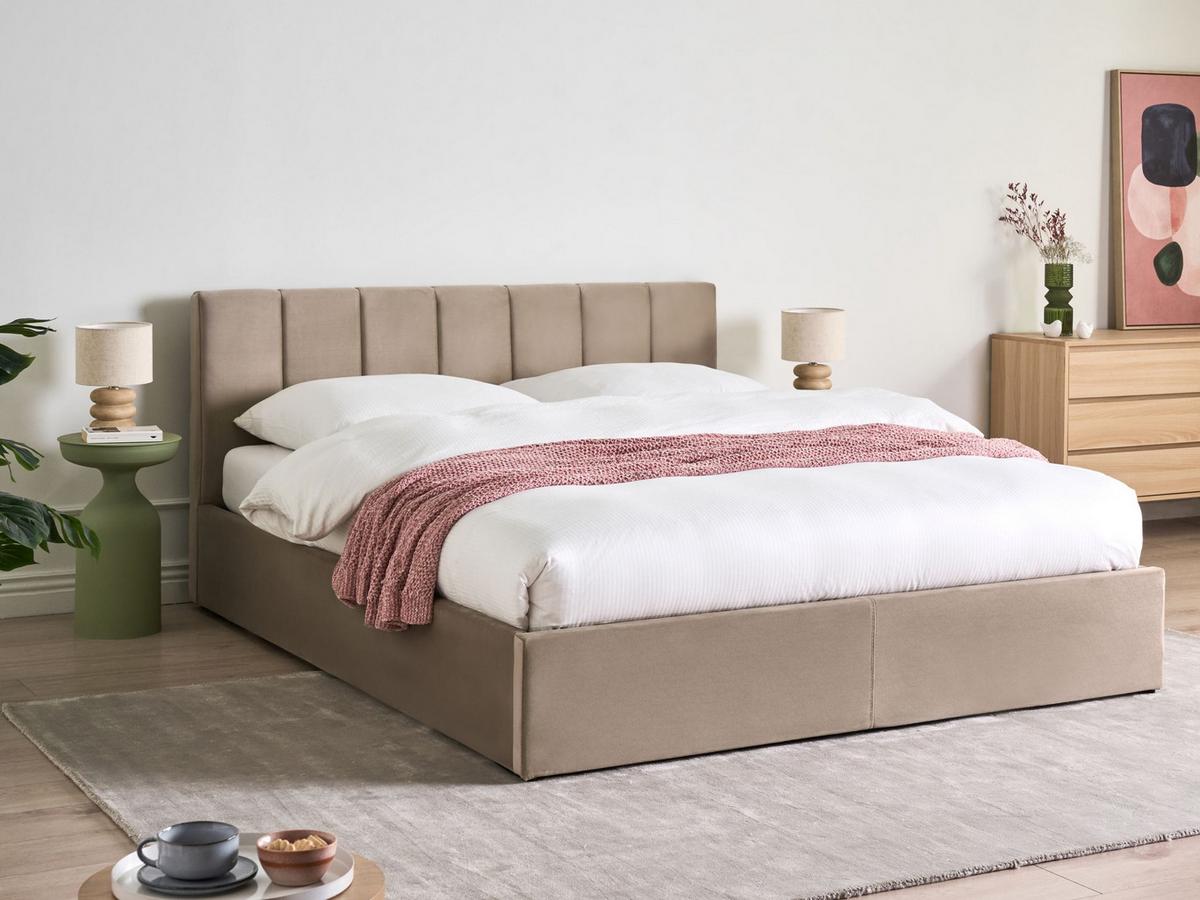 BETT mit Stauraum 160/200 cm Samtstoff Taupe Dreux - Taupe, Textil (160/200cm) - Beliani
