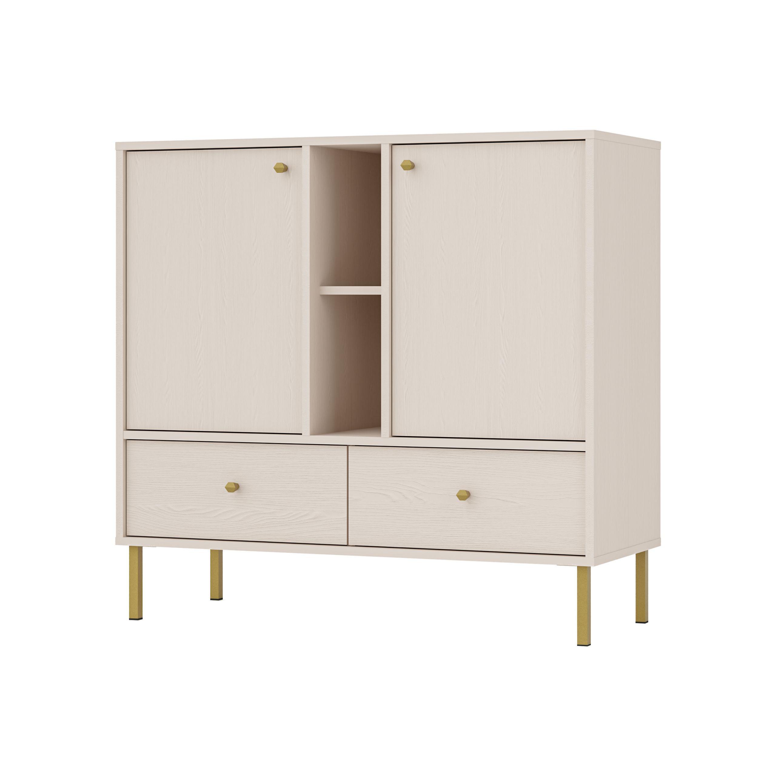 KOMMODE TORINO 100/95/41 cm mit 2 Schubladen 2 Türen Beige - Beige, Holzwerkstoff (100/95/41cm) - MASSENO