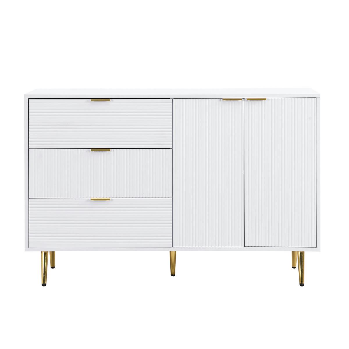 SIDEBOARD weiß & wellen-design mit 3 schubladen & 2 türen - Weiß, Holzwerkstoff (120/80.5/38cm) - Urban Meuble