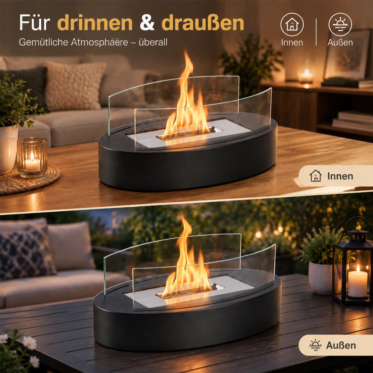 TISCHKAMIN Jyxnal 34.7/19.7/13.6 cm - Schwarz, Glas/Metall (19.7/13.6/34.7cm) - ZMH