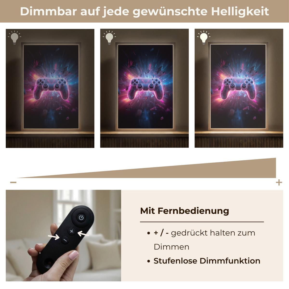 NACHTTISCHLAMPE MIT AKKU Controller - Neon - Explosion - Abstrakt 40x60 cm - Violett, Holzwerkstoff (8/40/60cm) - OnlyWow