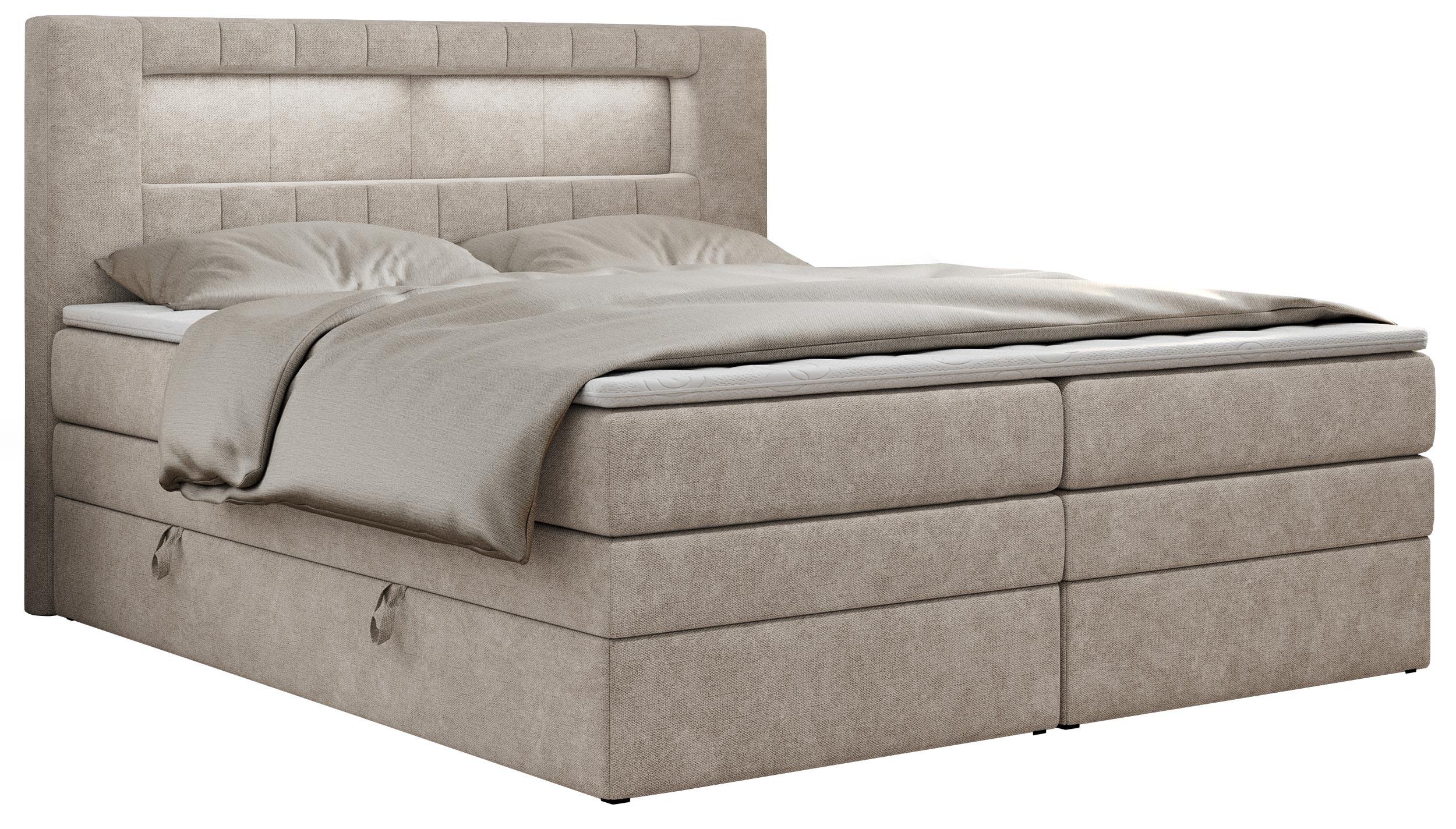 BOXSPRINGBETT GOLD-5 KING LED 200/200 Beige Struktur - H3 - Beige, Holz/Textil (200/200cm) - MKS