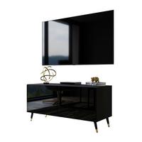 TV-ELEMENT AURA 100 Schwarz Hochglanz mit LED-Beleuchtung – Beinfarbe: Schwarz + Gold - Schwarz, Holzwerkstoff (100/48/40cm) - Lookway