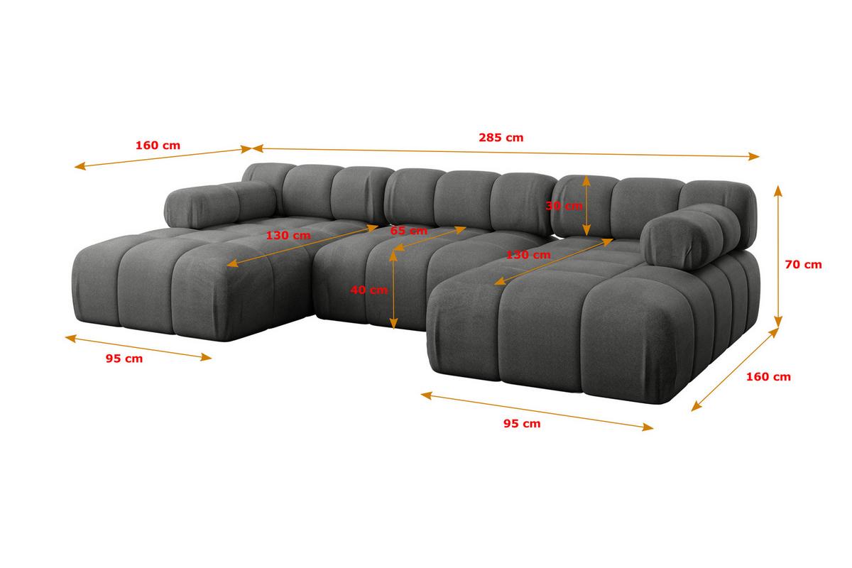 WOHNLANDSCHAFT modulares Sofa Tesso-U1 - 285x160x70 cm Dunkelgrau Velours - Dunkelgrau, Holzwerkstoff/Textil (285/70/160cm) - ALTDECOR