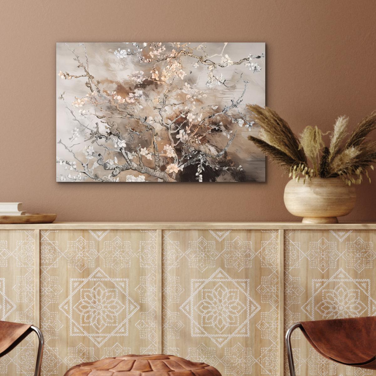 METALLBILD Mandelblüte - Kunst - Van Gogh - Beige - Abstrakt Wandbild 60x40 cm - Braun, Metall (60/40cm) - MuchoWow