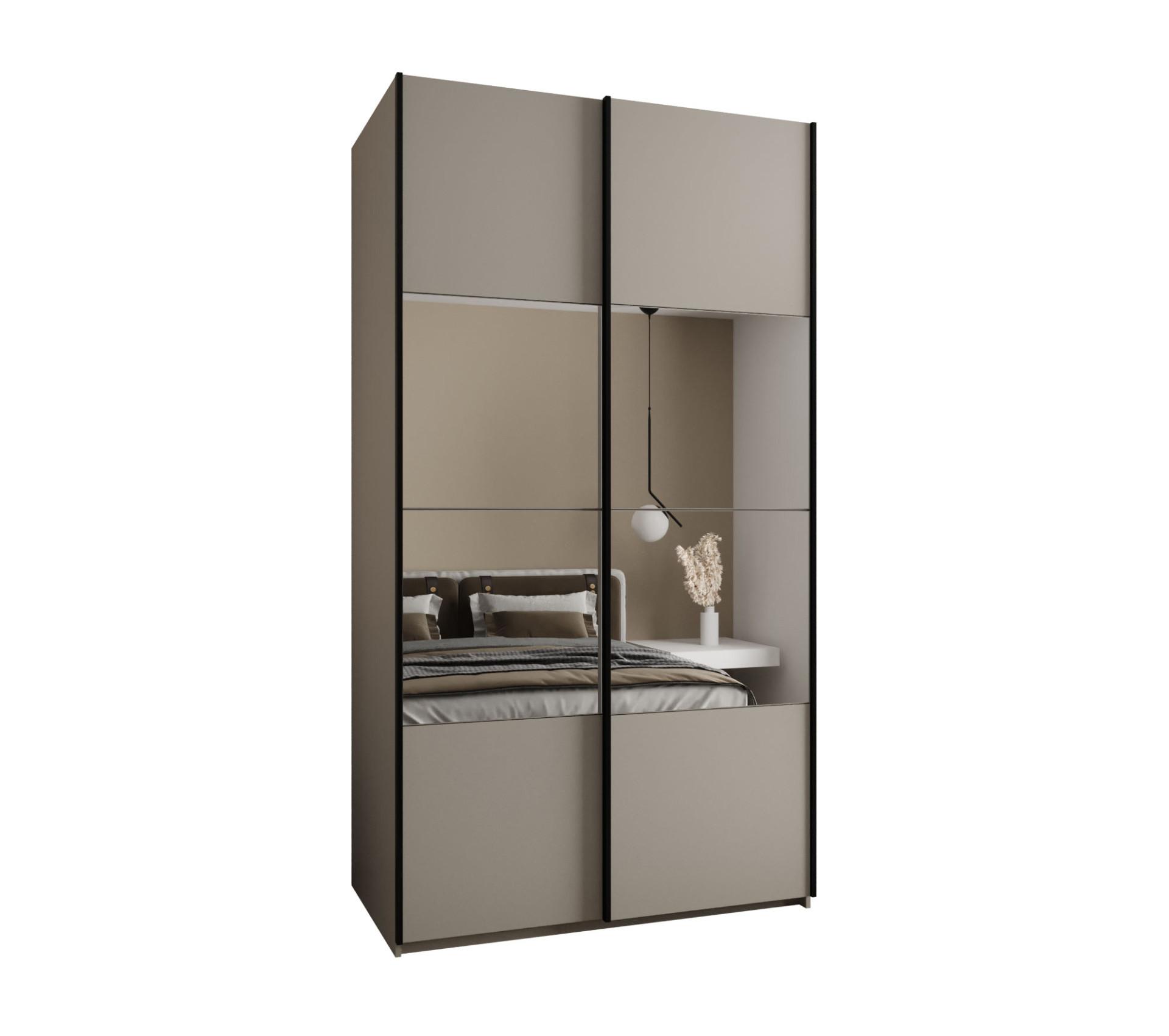 SCHWEBETÜRENSCHRANK 245,5/130/64 2-türig - Kaschmir/Schwarz, Holz/Metall (130/245/64cm) - Abiks Möbel
