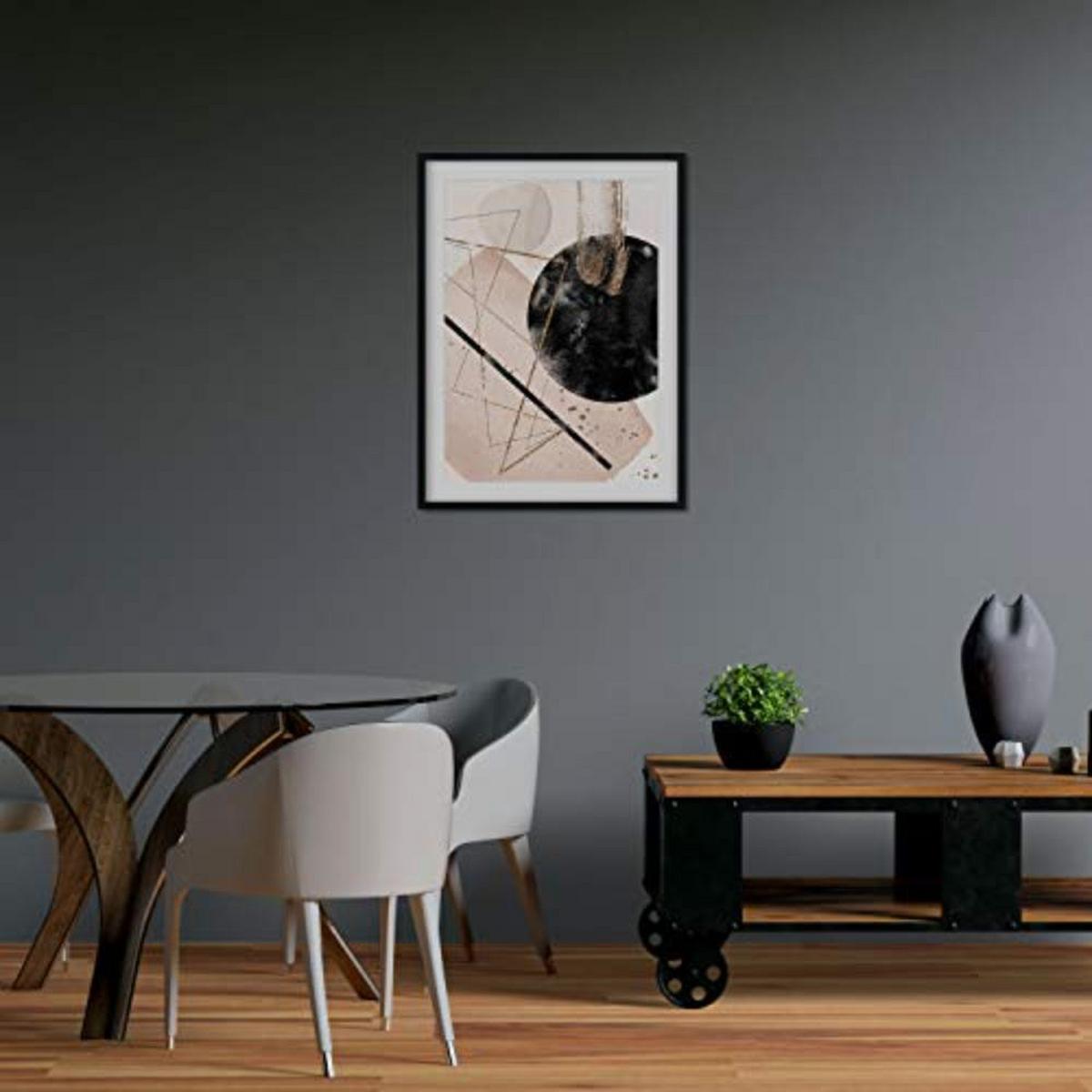 POSTER Set mit 4 Abstrakte Formen und Figuren Braun A3 Schwarzer Rahmen - Schwarz, Papier (29.7/3cm) - Nacnic