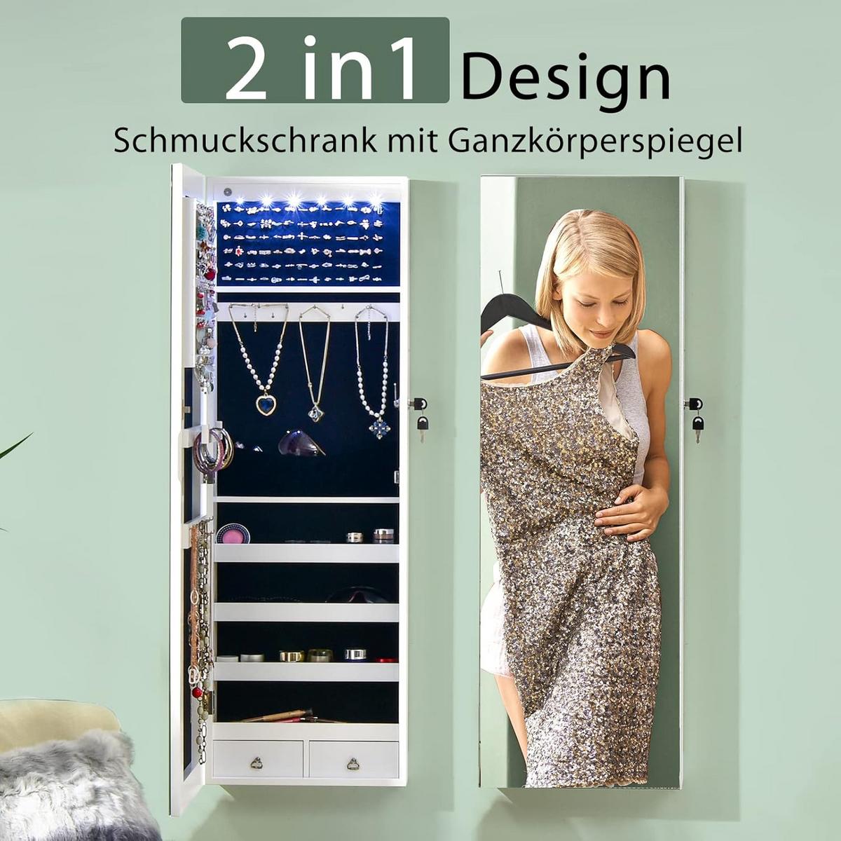 SCHMUCKSCHRANK Verspiegelter Weiß - Weiß, Holz (36/108/10cm) - COSTWAY