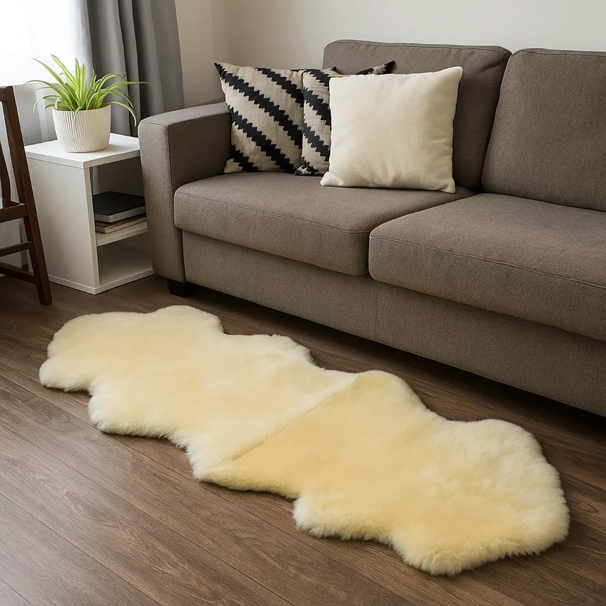 TEPPICH Schaffell Läufer medizinisch gegerbt creme 190 cm - Beige/Goldfarben, Fell (70/190cm) - Provellus