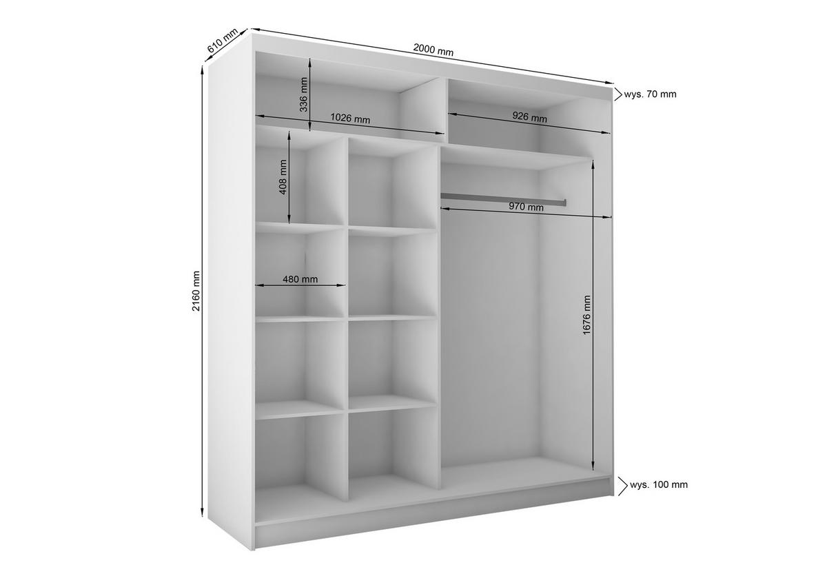 KLEIDERSCHRANK mit Spiegel-Schiebetüren und Aluminium-Leisten - CELI - 200 cm Grau - Grau, Holzwerkstoff (200/216/61cm) - ALTDECOR