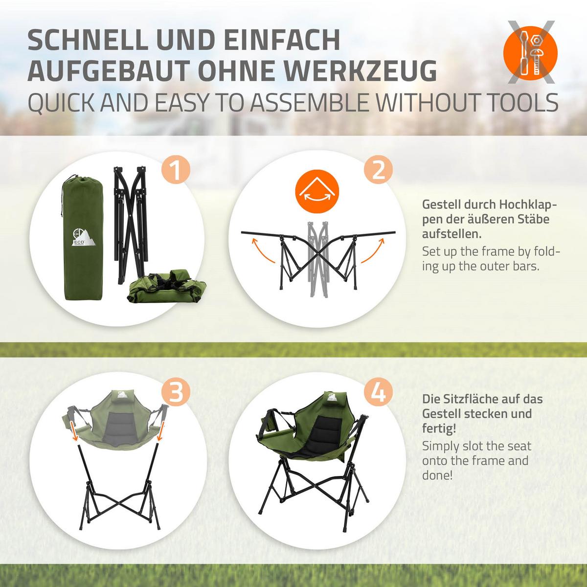 CAMPINGSTUHL faltbar Khaki mit Stahlgestell 82x105x107 cm - Grün, Textil/Metall (105/107/82cm) - ECD-Germany