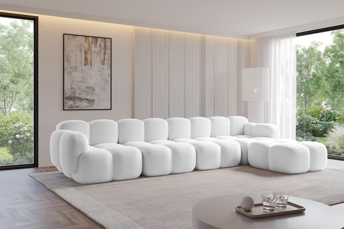 ECKSOFA modulares Sofa Rechts Miko-L3 390x205x75 Weiß Bouclé - Schwarz/Weiß, Holzwerkstoff/Kunststoff (390/205cm) - ALTDECOR