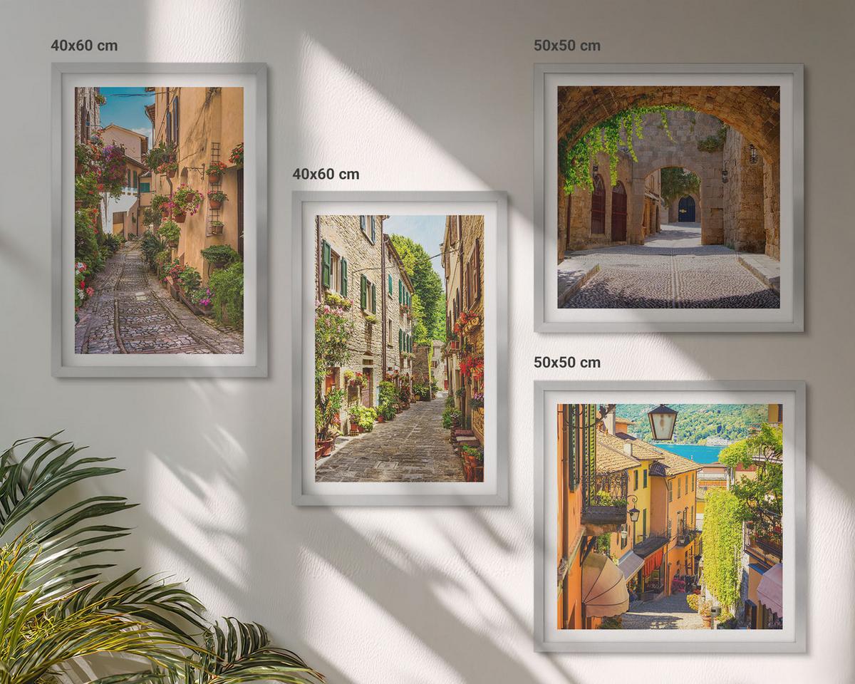 BILDER SET 4er Set - 50x50 cm & 40x60 cm Silberner Rahmen - Italienische Straßen, Blumen, Architektur - Silberfarben, Kunststoff (50/50cm) - TULUP