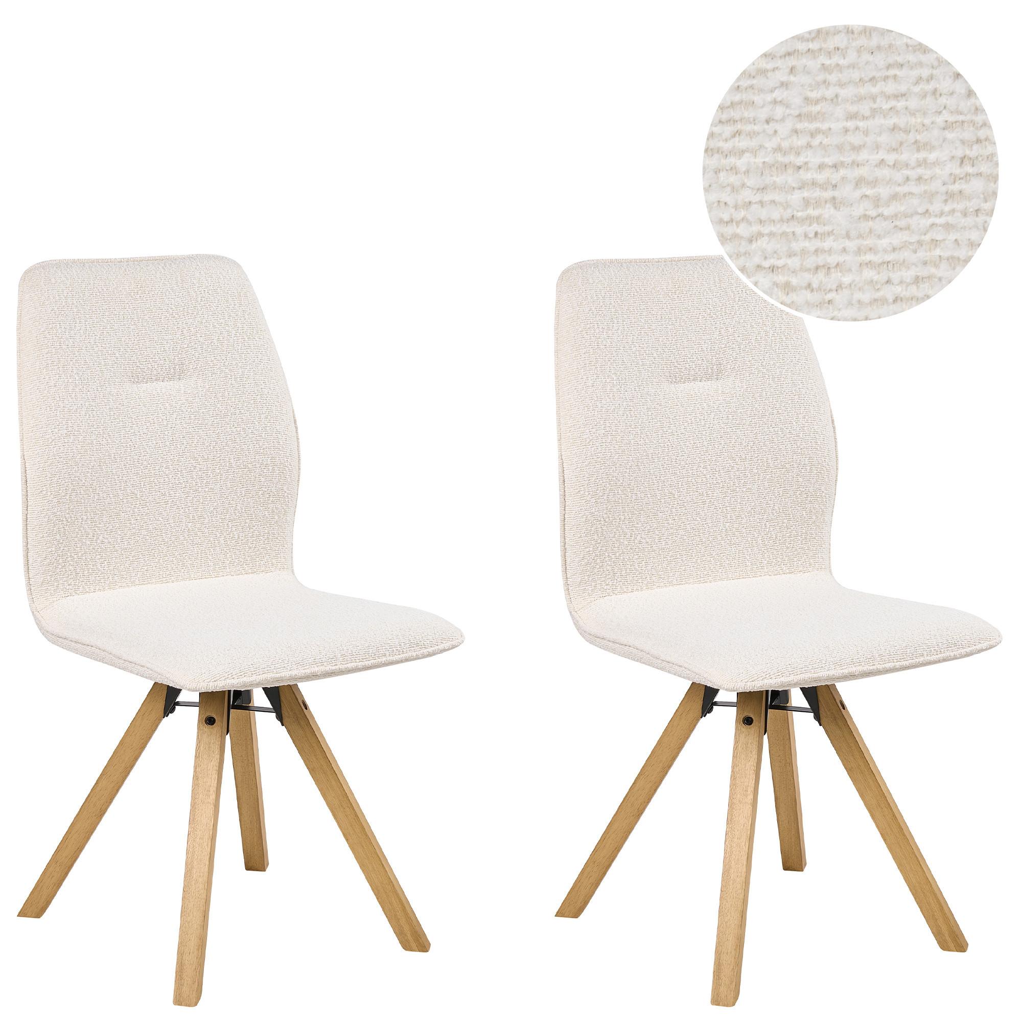 ESSZIMMERSTUHL 2er-Set drehbar Bouclé Cremeweiß Alkali - Weiß, Textil (64/94/63cm) - Beliani