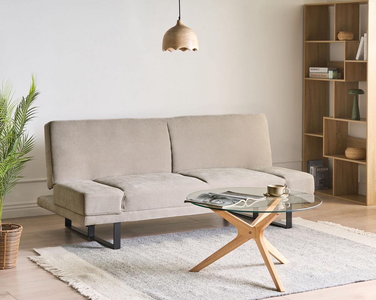 SCHLAFSOFA 2-Sitzer Chenillegewebe Hellbeige York - Beige/Schwarz, Textil (190/81/89cm) - Beliani