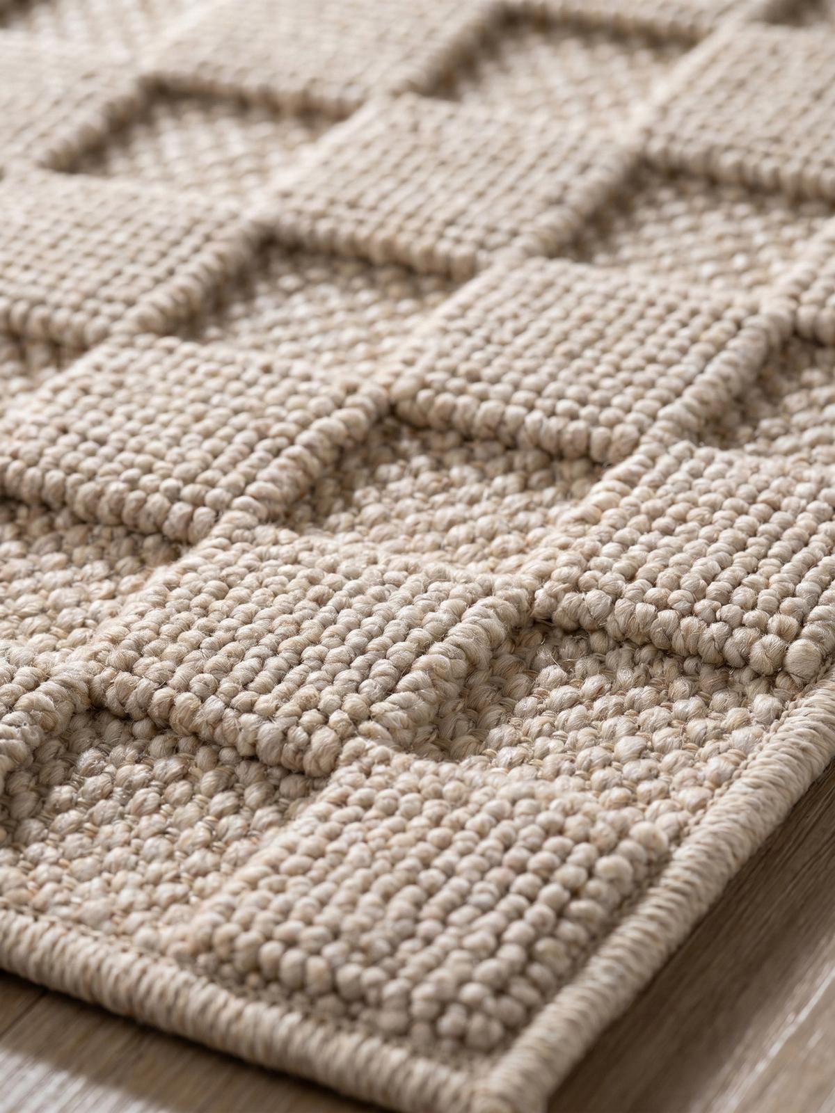 TEPPICH Flachgewebe LANGAU in Beige, mit Schachbrettmuster, Ø 200 cm - Beige, Textil (200/200cm) - KADIMA DESIGN
