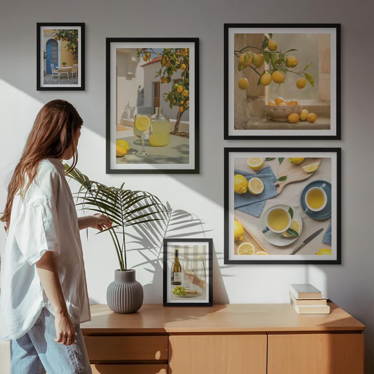 BILDER SET 5er Set - 50x50 cm & 20x30 cm & 40x60 cm Schwarzer Rahmen - Patio Sun Limonade - Schwarz, Kunststoff (40/60cm) - TULUP