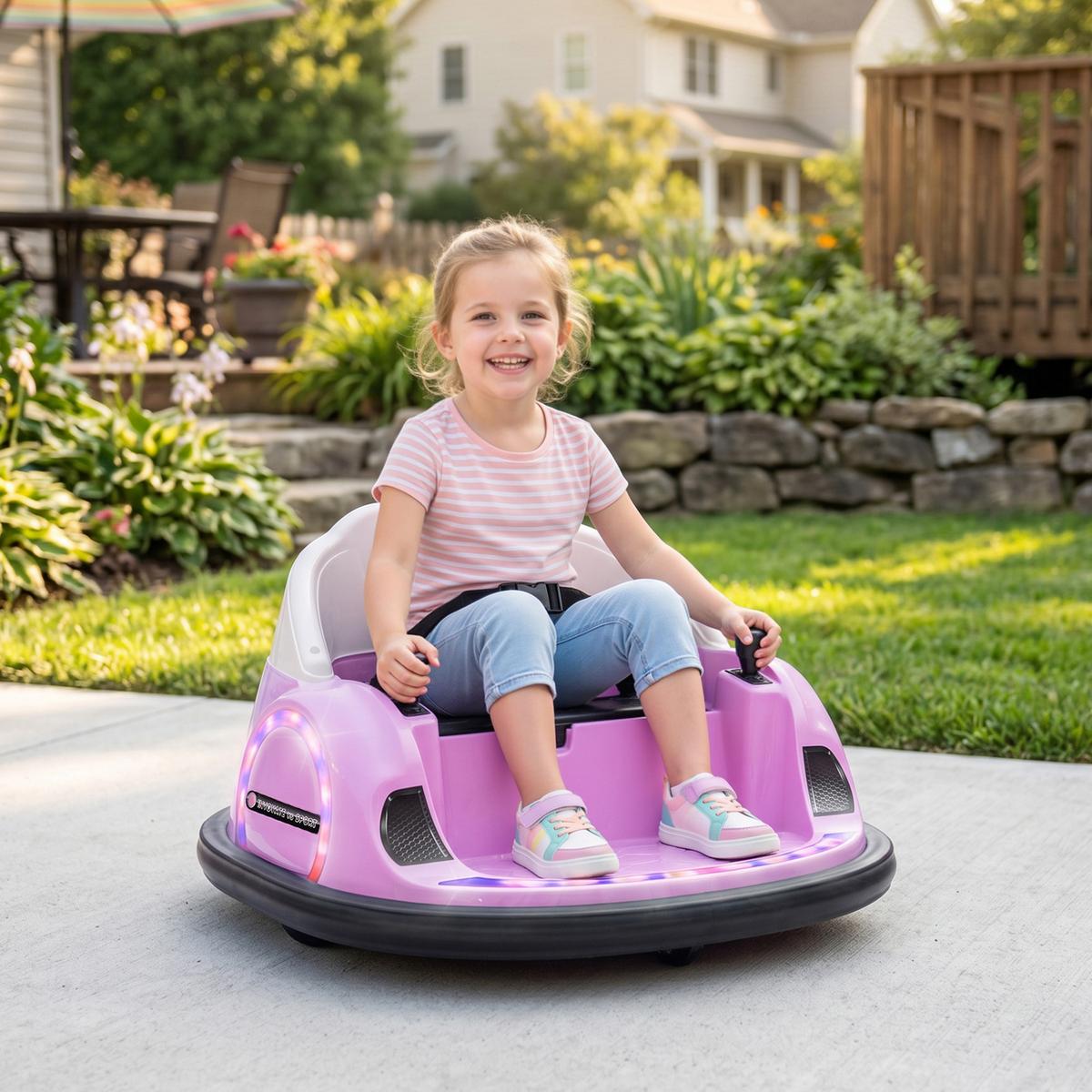 12V Kinder Autoscooter mit 2,4 G Fernbedienung, Elektro Bumper mit Musik - Rosa, Kunststoff (66.5/64.5/39cm) - AIYAPLAY