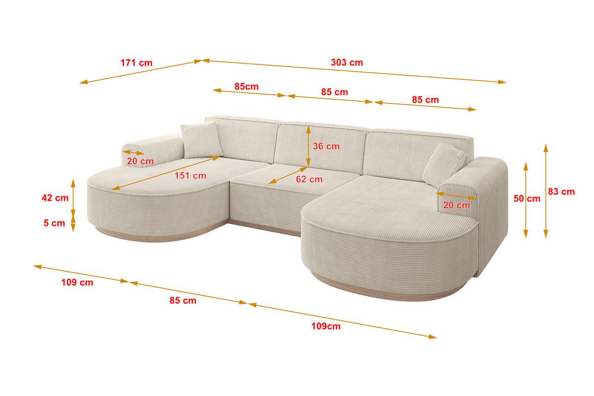 WOHNLANDSCHAFT MARI-U1-v1 - 303x171x83 cm Beige Cord - Beige, Holzwerkstoff/Textil (303/83/171cm) - ALTDECOR