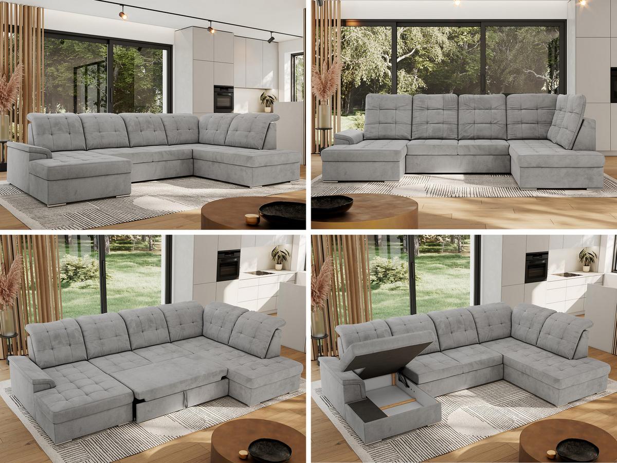 WOHNLANDSCHAFT MADRITO U - Hellgrau Velorus - Rechts - Silberfarben/Hellgrau, Textil/Metall (323/89/204cm) - MKS