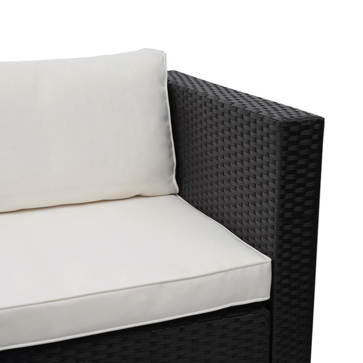 POLY-RATTAN GARNITUR Schwarz, Cremeweiß - Schwarz/Weiß, Kunststoff - MCW