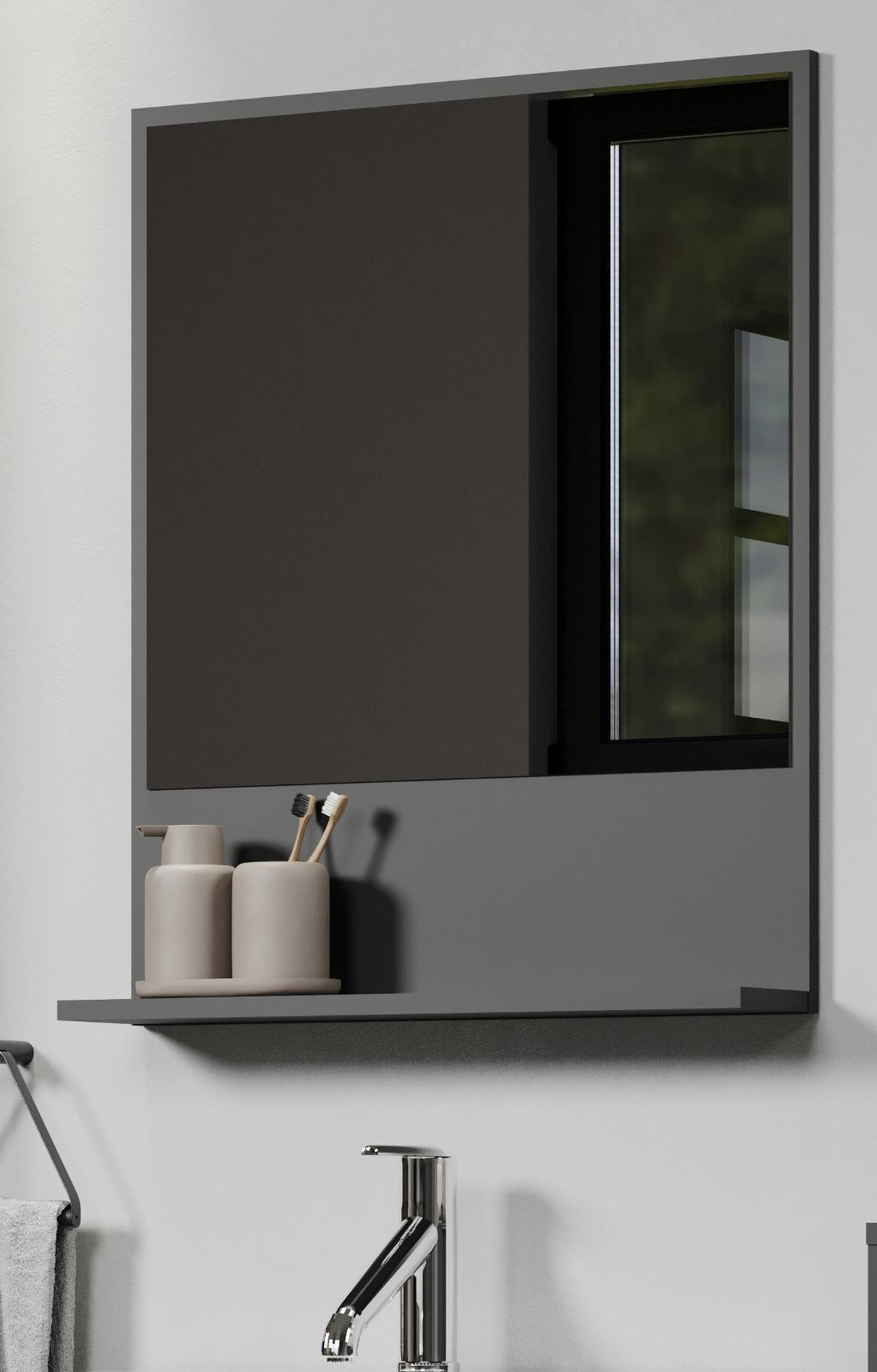 BADSPIEGEL grau 60 cm, Badezimmer Spiegel mit Ablage - Grau, Glas/Holzwerkstoff (60/74/14cm) - Top.Furn
