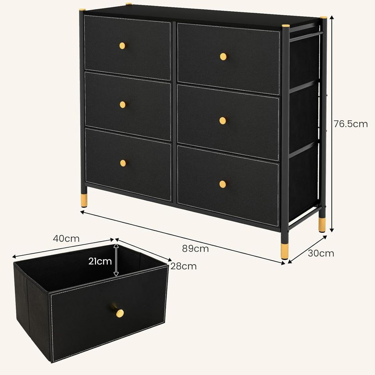 STOFFKOMMODE 76cm Schwarz - Schwarz, Textil (89/76/30cm) - COSTWAY