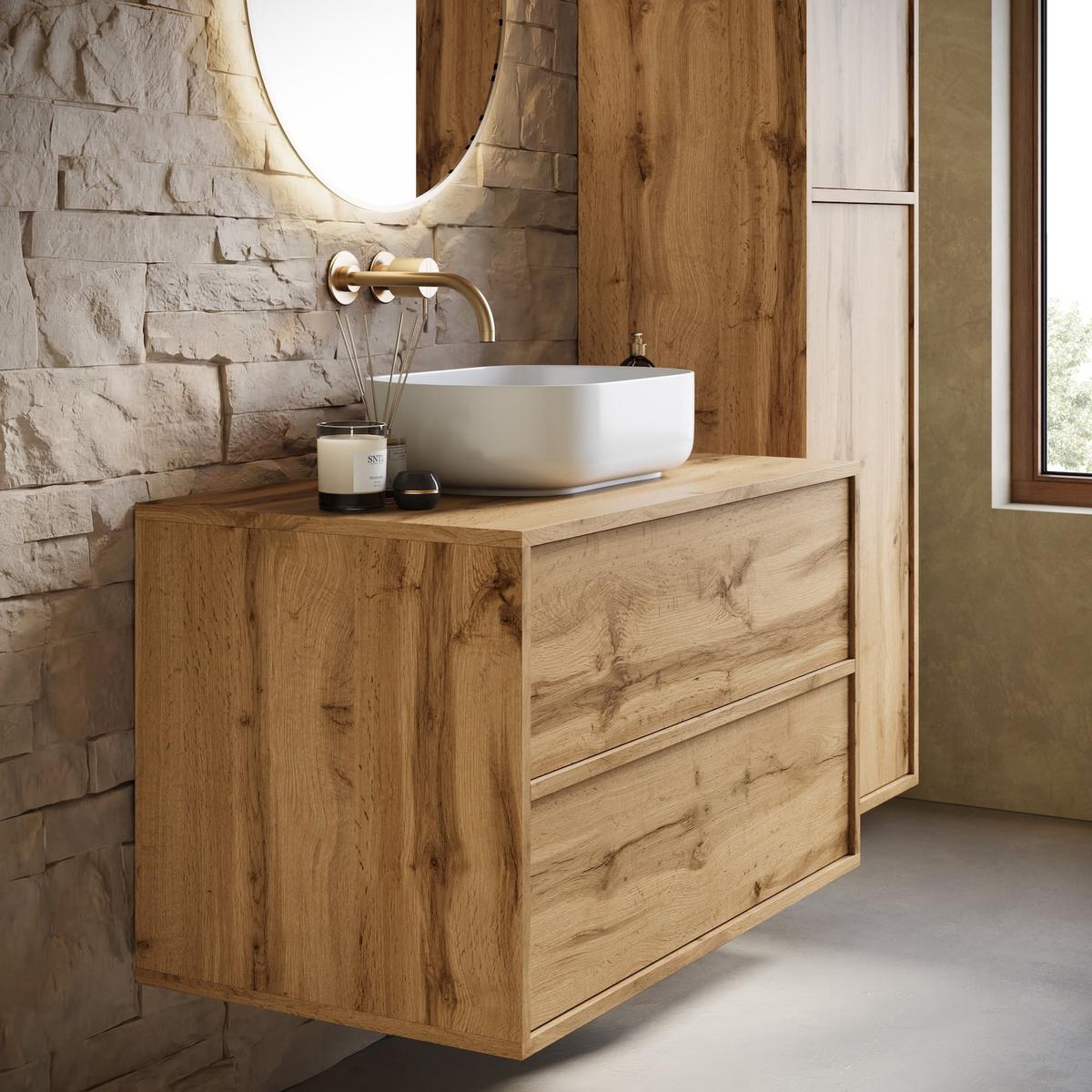 BADMÖBEL-SET Mali 2 Teile Eiche - 80 x 46 x 54 cm - Eichefarben, Holz (80/54/46cm) - Badplaats