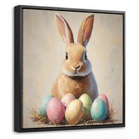 LEINWAND Bilder mit Rahmen - Osterhase - Pastell - Eier - 20x20 - Beige, Textil (20/20cm) - MuchoWow