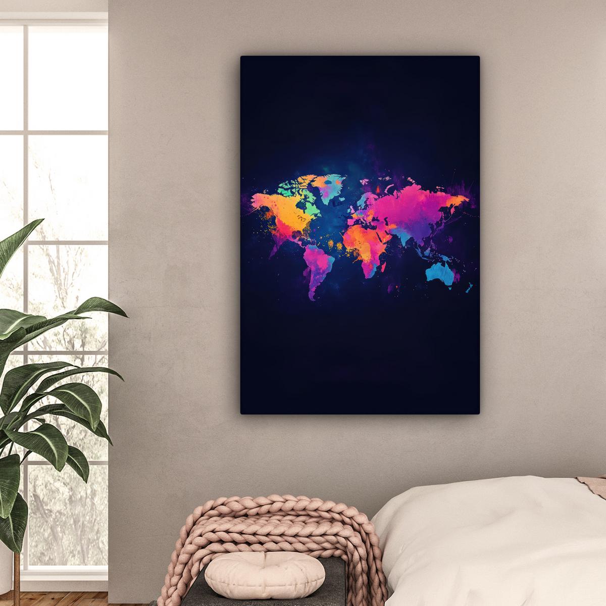 LEINWANDBILD Weltkarte - Bunt - Graffiti Deko XXL 80x120 cm - Multicolor, Textil (80/120cm) - MuchoWow