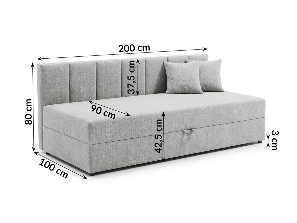 TAGESBETT Lenny mit Rückenlehne und großem Bettkasten aus Hellgrau Chenille-Stoff - Hellgrau/Schwarz, Holz/Kunststoff (90/200cm) - S-Style Möbel