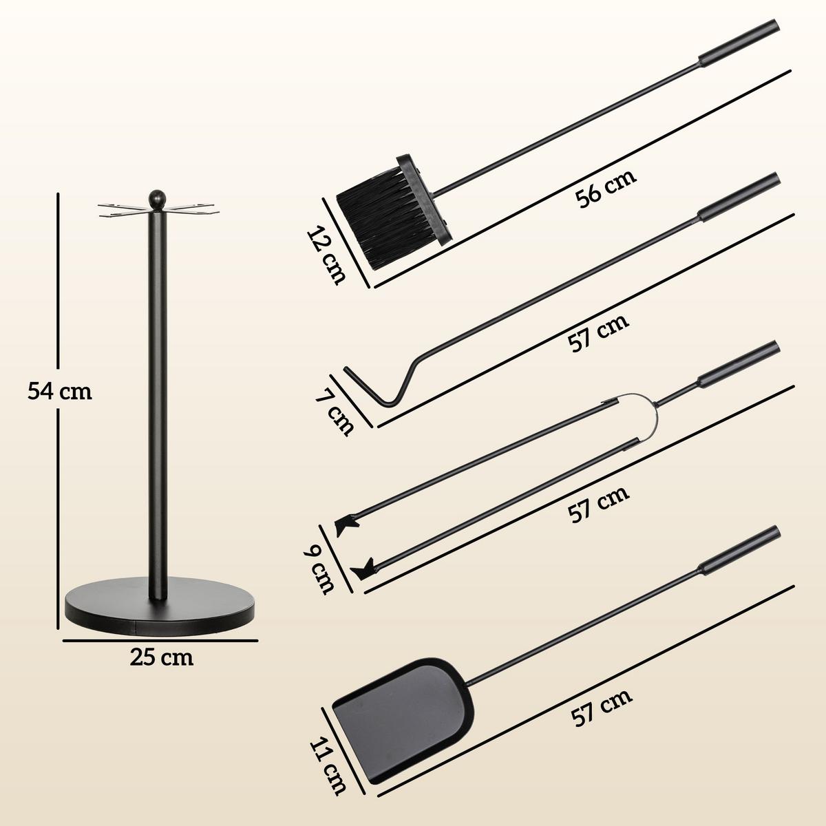 KAMINBESTECK - Schwarz, Metall (25/54/25cm) - Outsunny