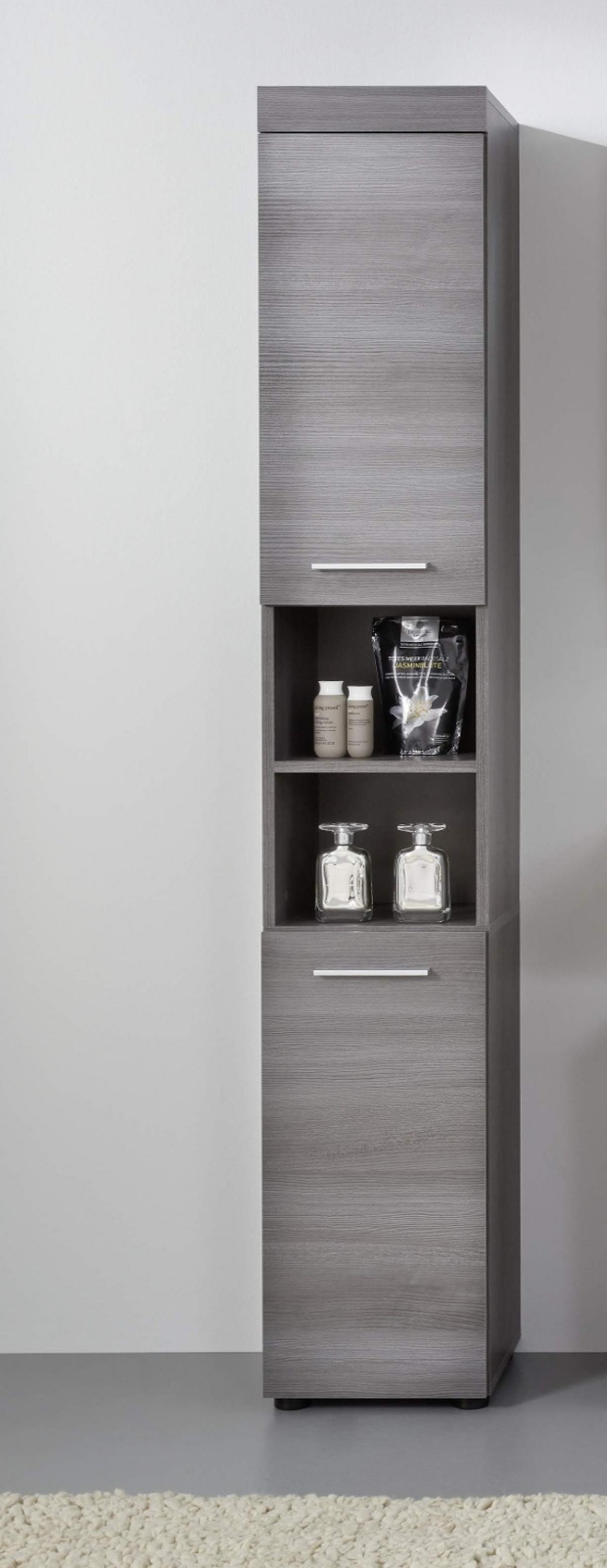 HOCHSCHRANK grau Rauchsilber 30 x 190 cm, Badschrank Türanschlag wechselbar - Silberfarben/Schwarz, Holzwerkstoff/Kunststoff (30/190/31cm) - Top.Furn